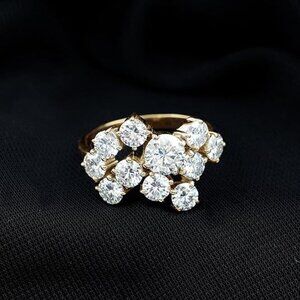 Certified Moissanite Ring in Silver, D-Vs1 Quality, Moissanite Cluster Ring